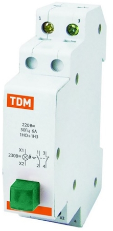 TDM ELECTRIC SQ0214-0017 Выключатель кнопочный c фиксацией и индикацией ВК-47M 1НО;1НЗ зеленый TDM